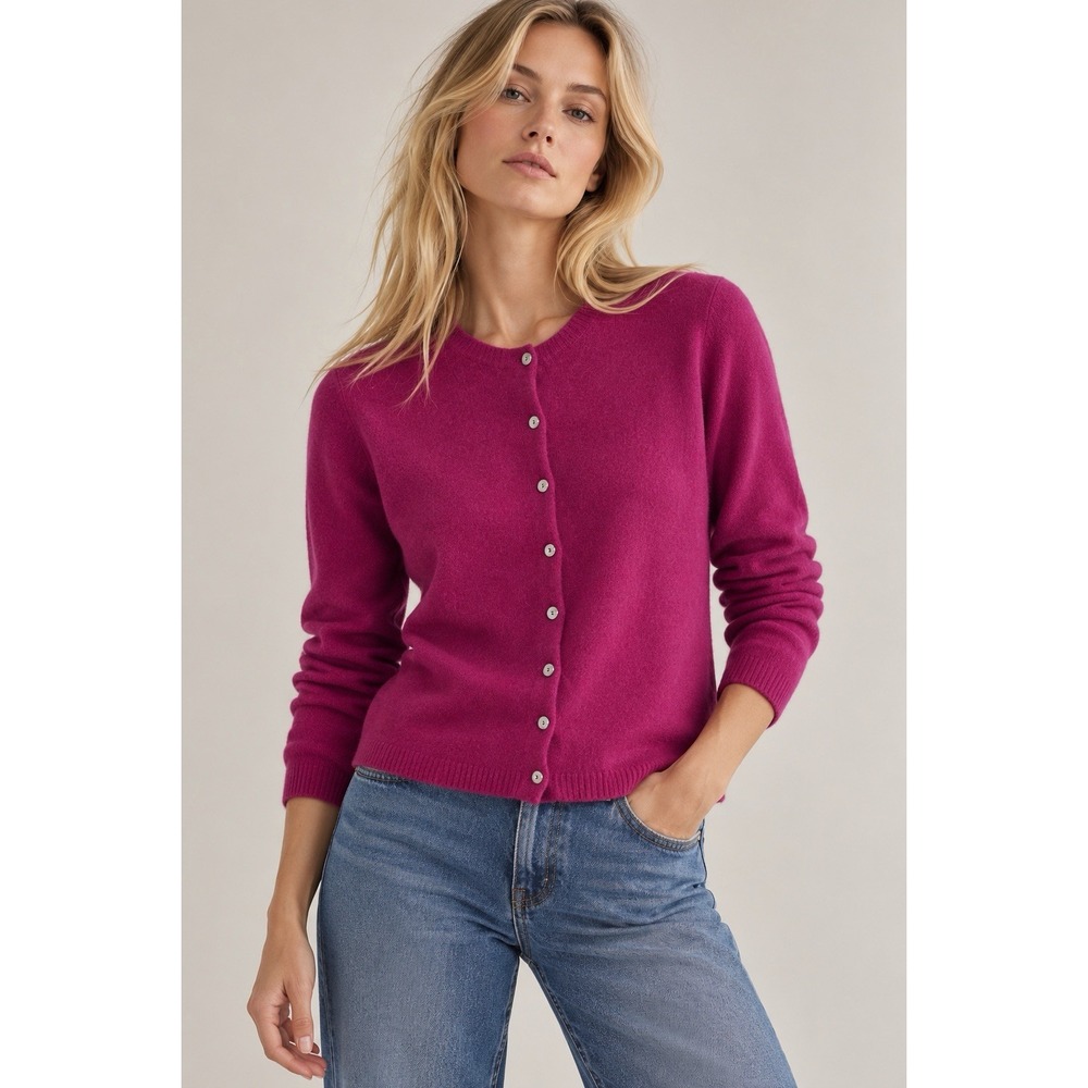Valerie Stevens 100% Cashmere Cardigan Women M Pink Magenta Button Sweater